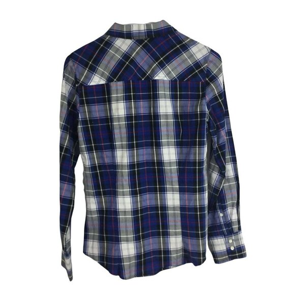 J Crew Perfect Plaid Blue Long Sleeve Button Blouse Top Womens Sz 2 - Picture 2 of 5